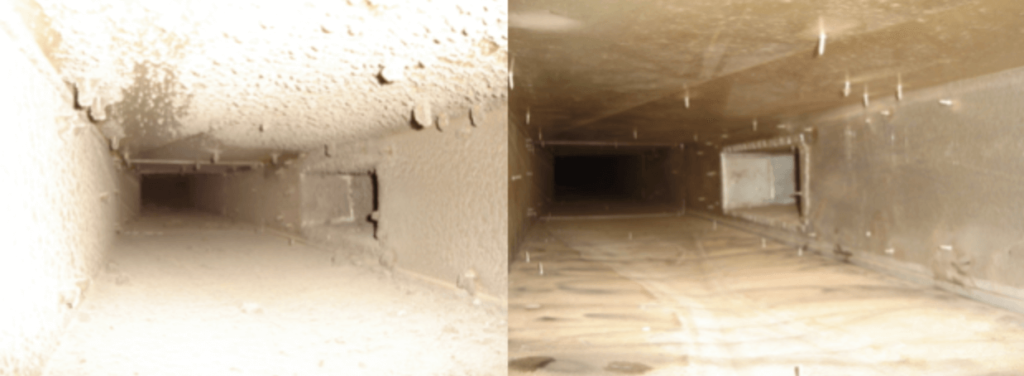 Before and after duct cleaning by Intek